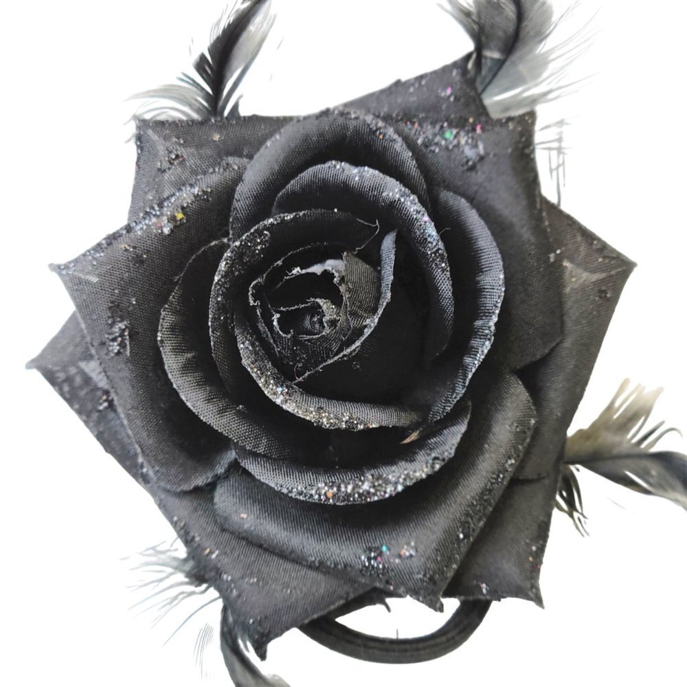 Black Rose Corsage Brooch or Hair Tie Unisex